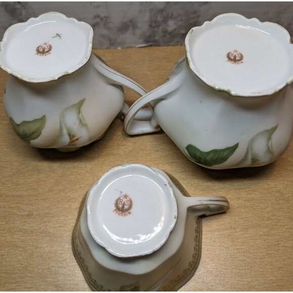 Antique RS‎ Germany/Prussia Sugar Bowl Creamer 6 cups & 6 saucers Calla Lily - Picture 13 of 16